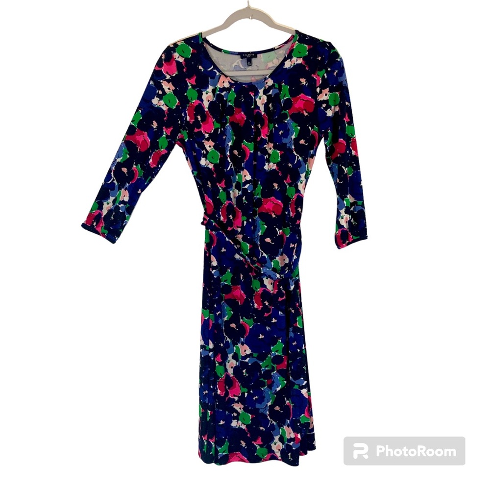 Talbots Petites Womens Dress S Floral Black Blue Pink Career Office Party Midi